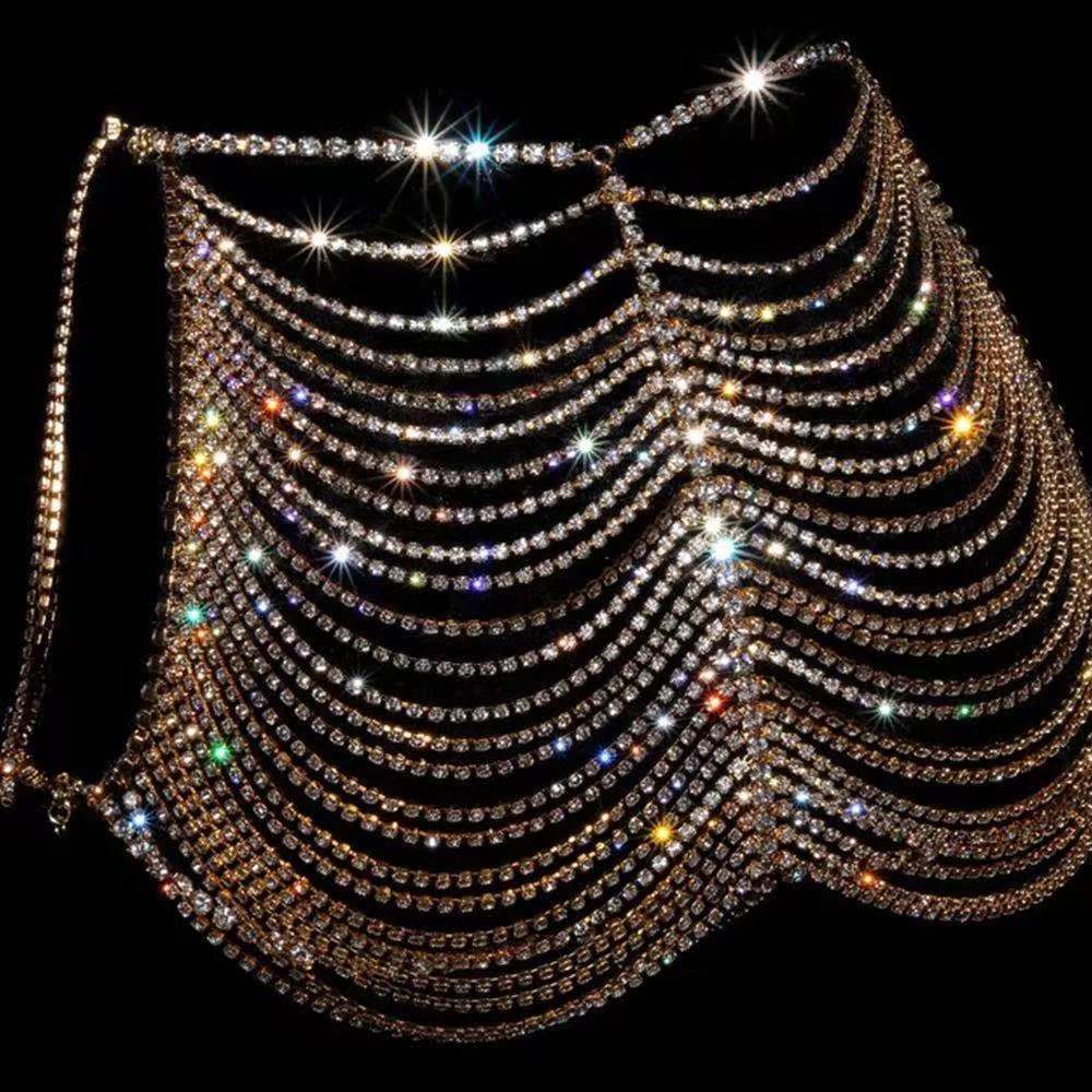 European and American Cross Mirror Hot Selling 2021 Sexy Exaggerated Rhinestone Body Chain Nightclub Hollow Tassel Diamond Hip Chain Waist Chain