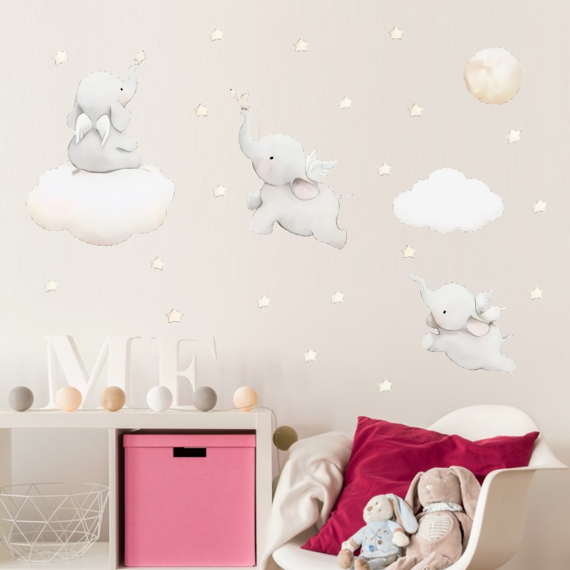 Cross-border New Elephant Clouds Wall Stickers Living Room Children's Bedroom Kindergarten Classroom Removable Sticker FF-8