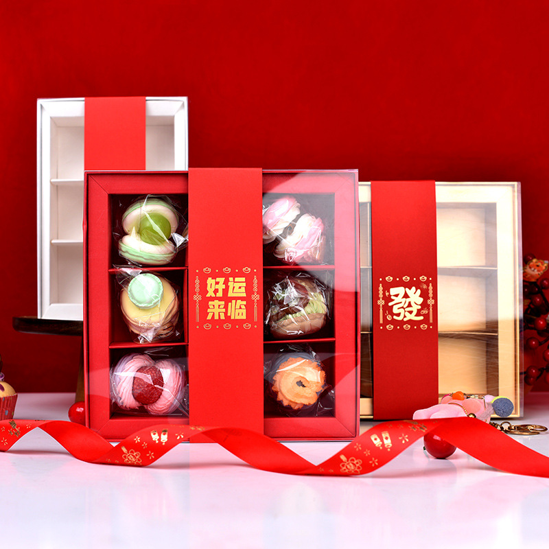Korean Sandwich Fat Macaron Packing Box Transparent Hard Gift Box Baking Dessert 6 Grains 9 Grains New Year's Birthday Empty Box