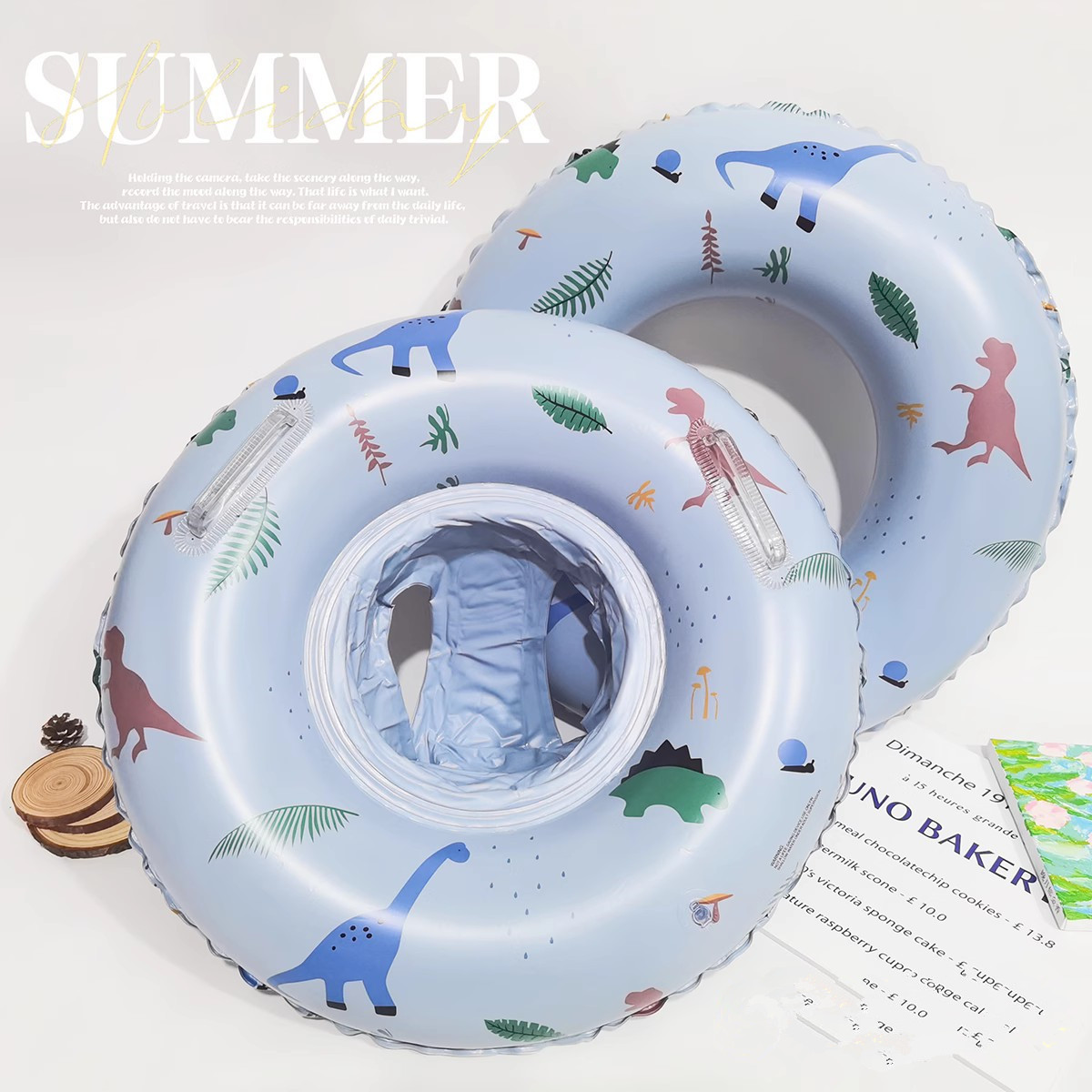 Vintage Children's Dinosaur Seat Ring Baby Seat Ring Danish Sponge Bottom Pocket Thickened Swimming Ring