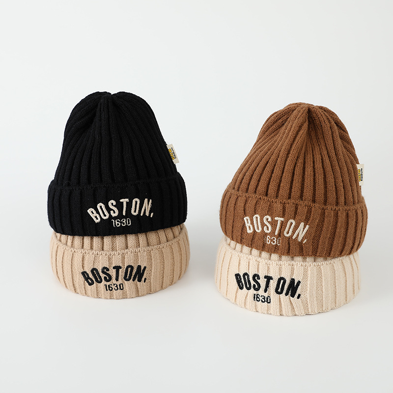 BOSTON Children's Hat Letter Children's Wool Hat Baby's Knitted Hat Garry Baby's Autumn and Winter Warm Hat