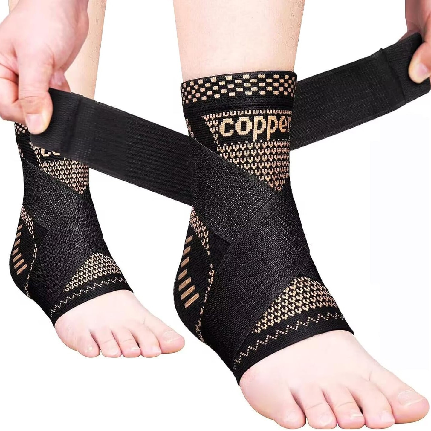 Cross-Border Hot Selling Manufacturer Wholesale Copper Fiber Sports Ankle Braces Nylon Knitted Ankle Braces Breathable Copper Ion Ankle Braces