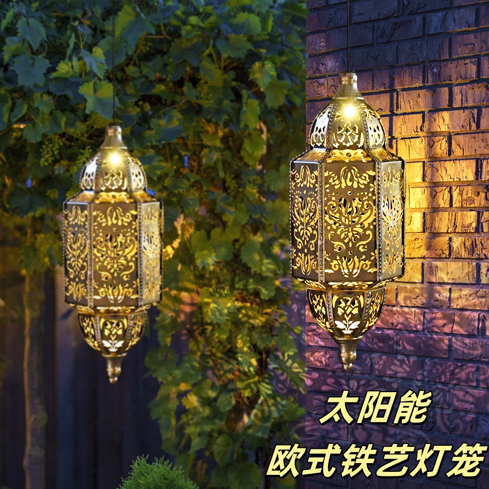 Picture of Cross-border European Iron Lanterns, Solar Lights, Moroccan Hanging Tree Chandeliers, Decorative Atmosphere, Garden Garden Lights, Outdoor