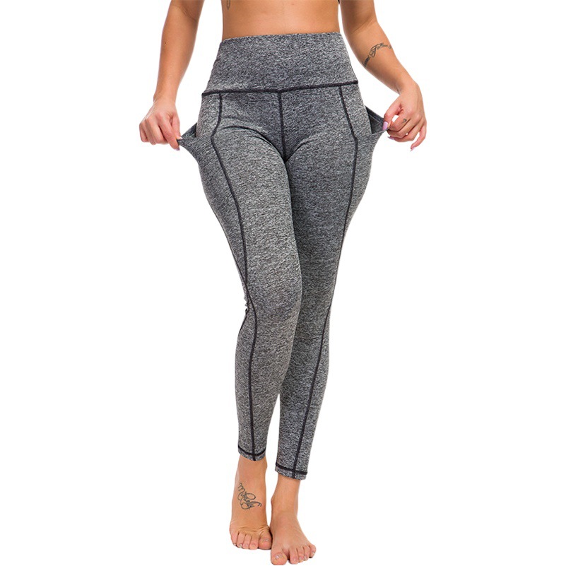 Cross-border explosions foreign trade Amazon running sports fitness pants side mobile phone pocket yoga bottoming pants