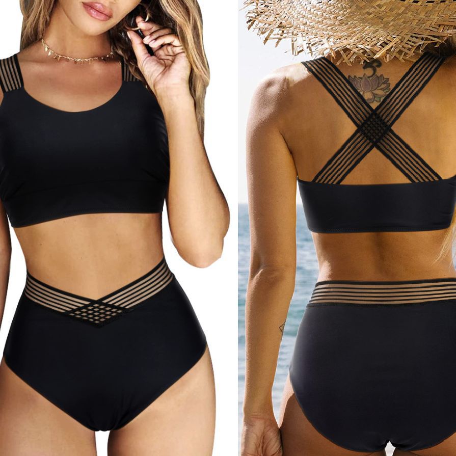 2023 New European and American Swimwear Cross-border Bikini Sexy Solid Color Split Swimsuit Strapless Back Cross Bikini
