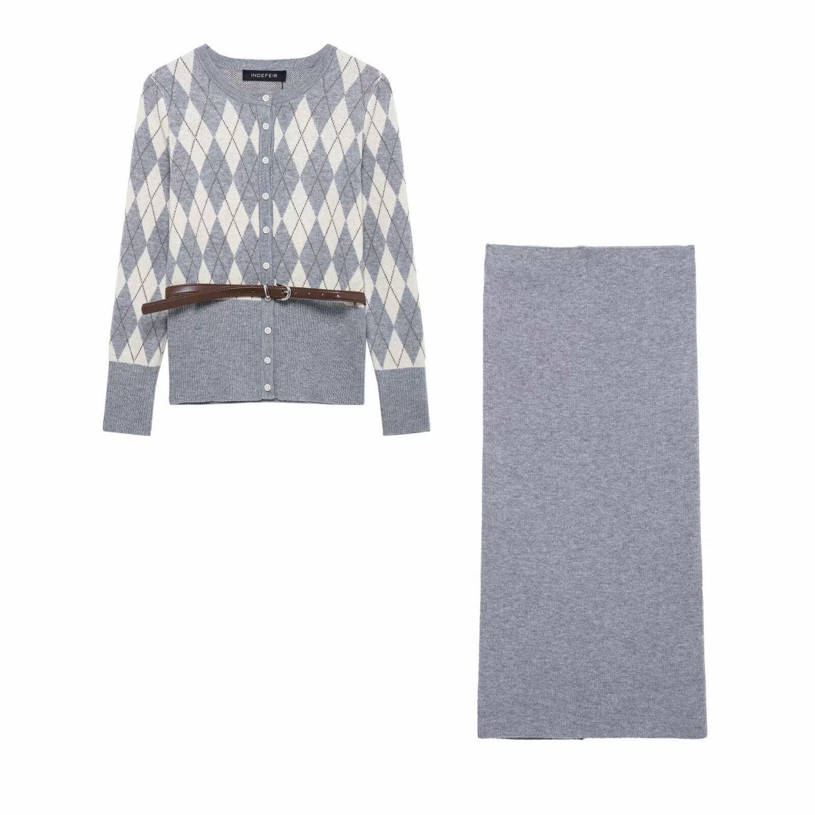 ZA cross-border women's clothing wholesale single-breasted long sleeve sweater cardigan skirt suit 2756117 2756116