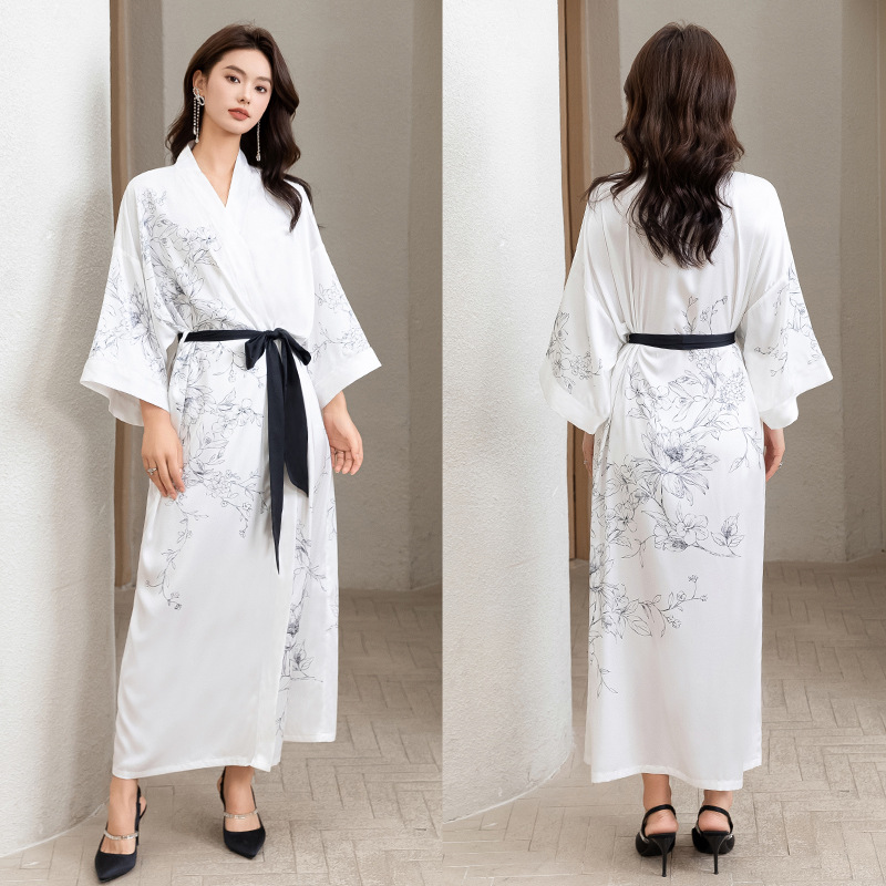 Picture of Yaoting Satin Printed Pajamas for Women Summer Large Size Accessible Luxury Three-Quarter Sleeves Cool Long Nightgown Home Wear Women Wp2669