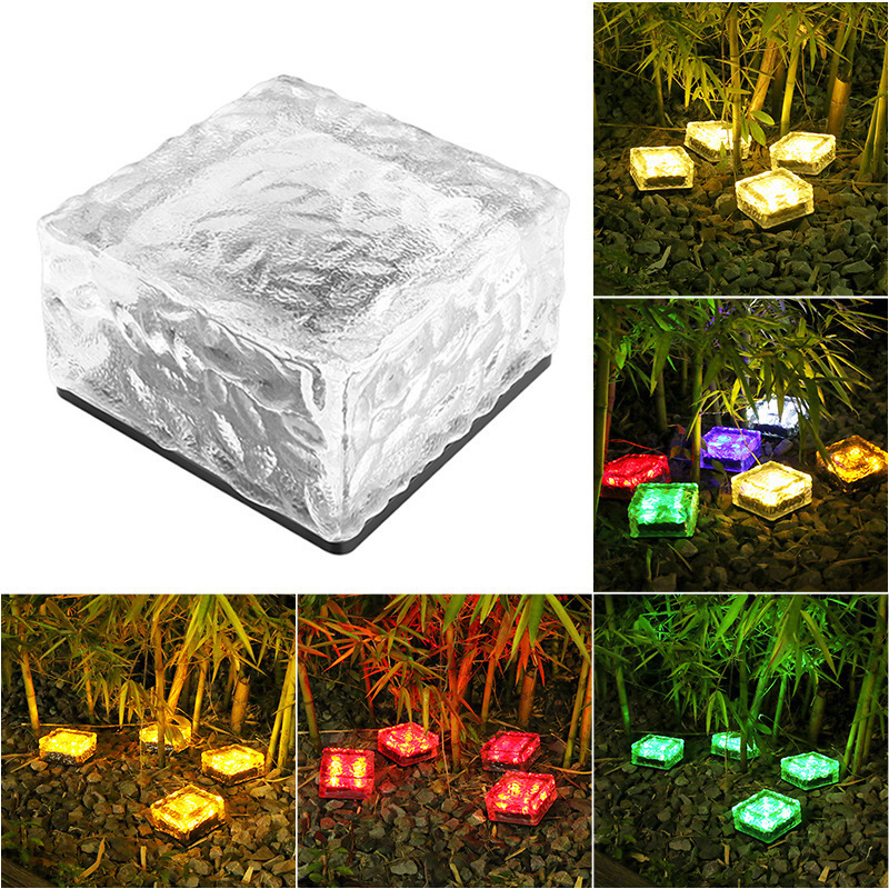 Solar LED ice brick floor lights, outdoor garden lights, glass ground lights, courtyard lights, terrace night lights, bars