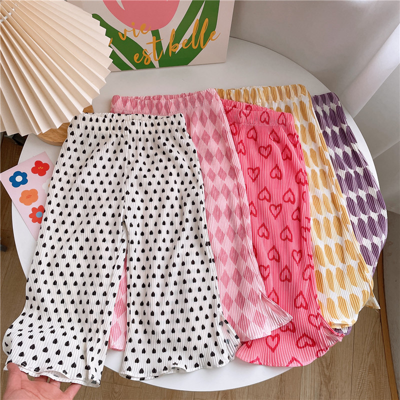 Korean Style Girls Summer Wide-leg Anti-mosquito Pants Thin Baby Printed Comfortable Straight Pants Kidsren's Pants Fashionable and Stylish