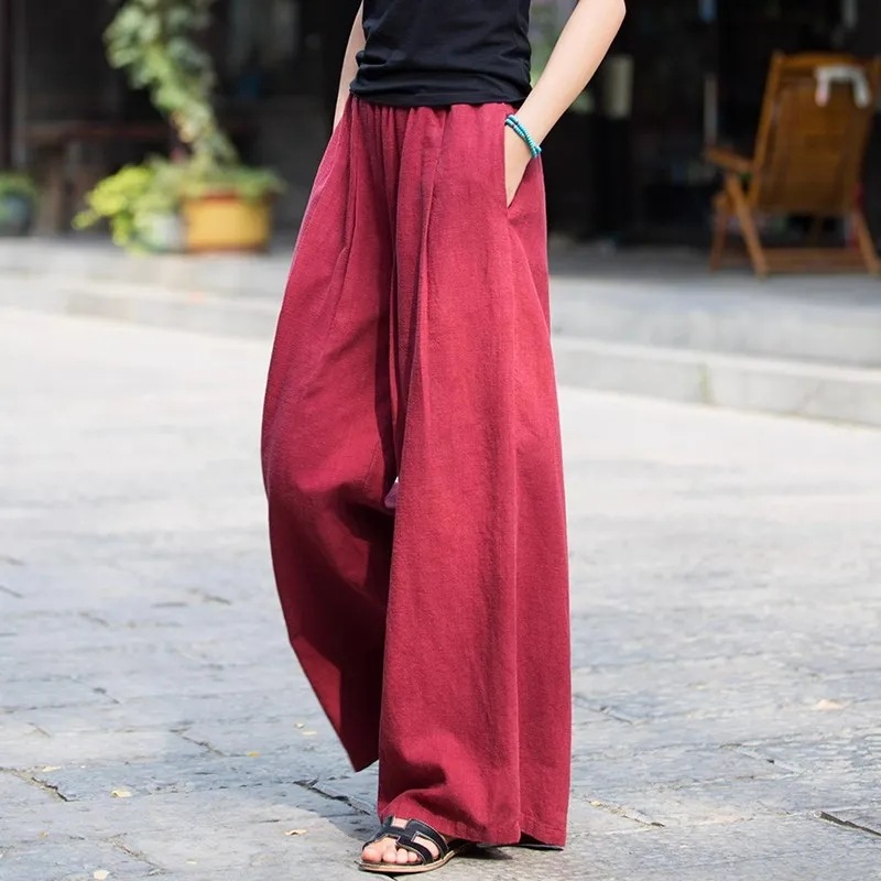 Women's 2024 New Spring, Summer and Autumn High-Waisted Cotton and Linen Wide-Leg Trousers Straight Pure Color Loose and Versatile Slim Casual Pants