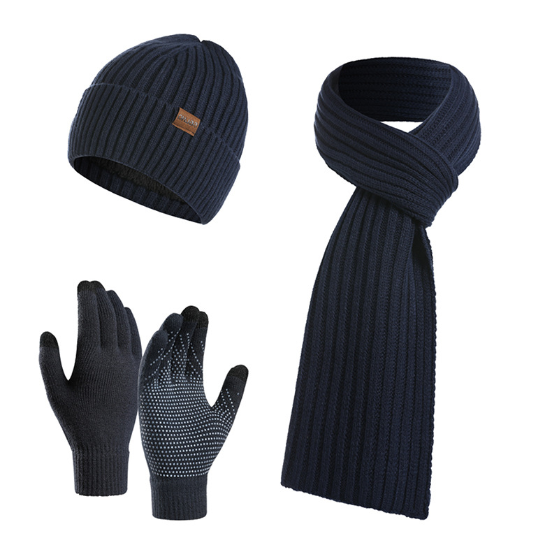 Picture of Factory autumn and winter New European and American knitted hat set Amazon men and women winter solid color scarf hat three-piece set