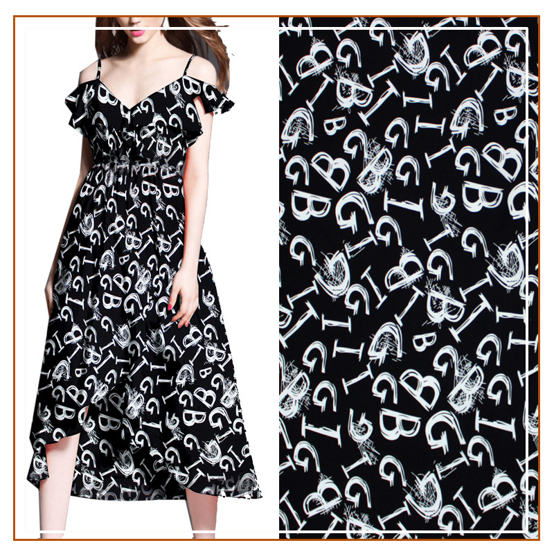 Broken cardboard plain satin letter print fabric Sundress dress top shirt fabric New European and American patterns