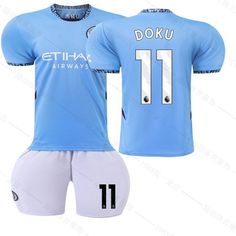 Picture of 2425 Manchester City Home New Football Suit No.9 Harland Jersey 17 De Braunay suit Foreign Trade Supply Factory