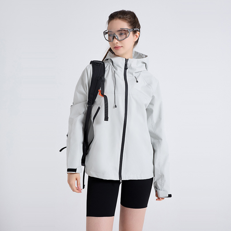 New Women's Hooded Outdoor Sports Casual Jacket Drawstring Zipper Jacket Three-proof Fabric Waterproof Anti-stain-proof