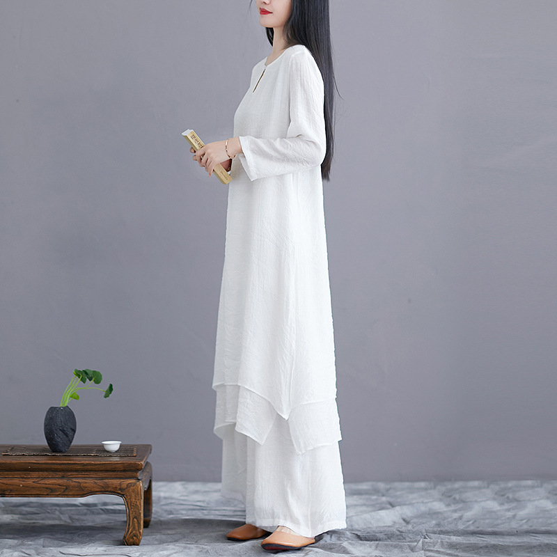 2023 autumn and winter new ethnic style tea clothes women's sweet fairy artistic suit women's retro Zen Chinese style women's clothing