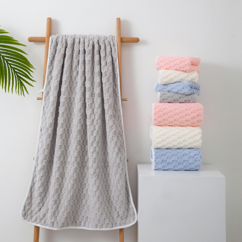 Picture of Cloud grid suit household bath towel hair drying cap absorbent quick-drying Golden Turtle velvet lint-free thick soft towel