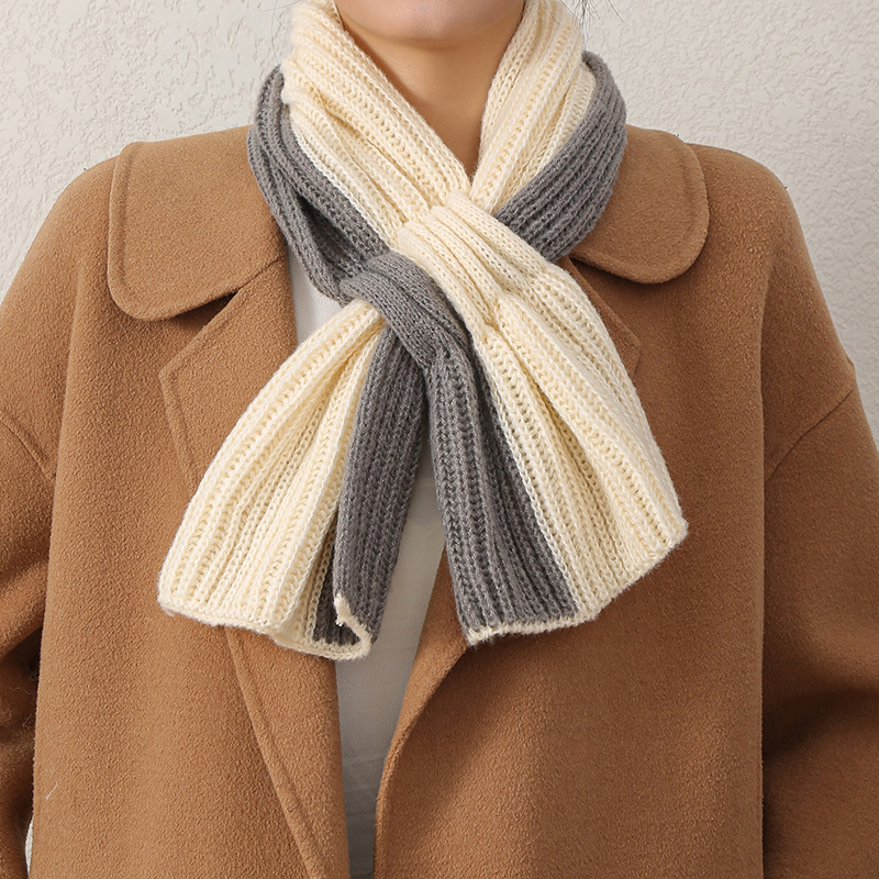 Picture of Small Scarf Short Women's Autumn and Winter Cross Knitted Scarf Korean Style Color Matching Versatile Winter Warm Lazy Neck Protector Popular