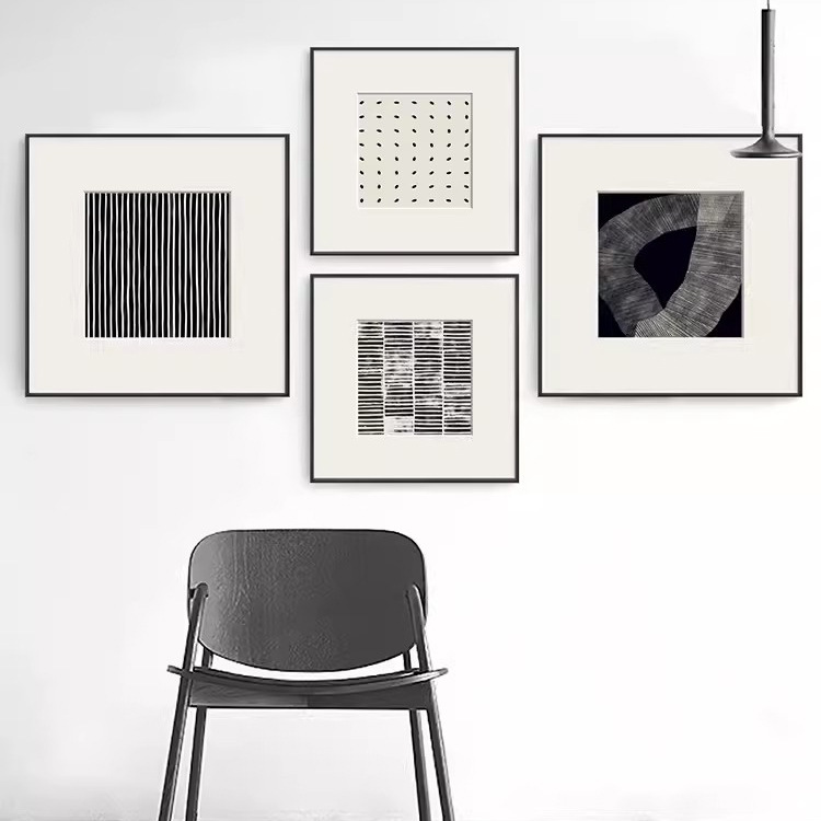 Picture of Abstract geometric black and white line decorative painting living room simple hanging painting modern restaurant mural hotel tooling painting