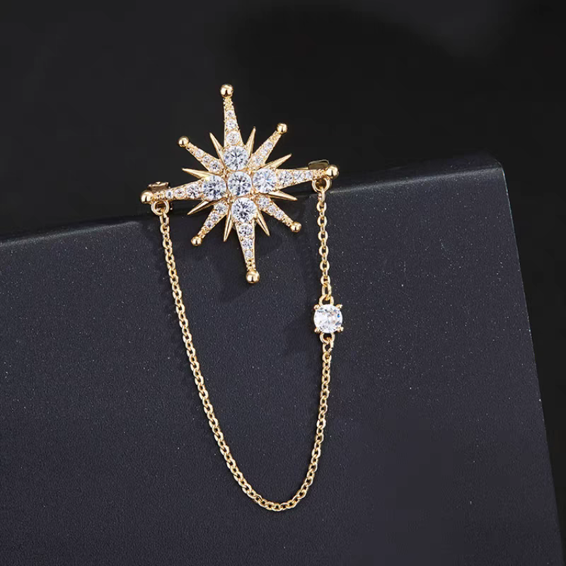 Ins Trendy Retro Diamond-encrusted Six-star Mans Brooch Women's Internet Celebrity Elegant Pin Exquisite All-match High-end Accessories Chest