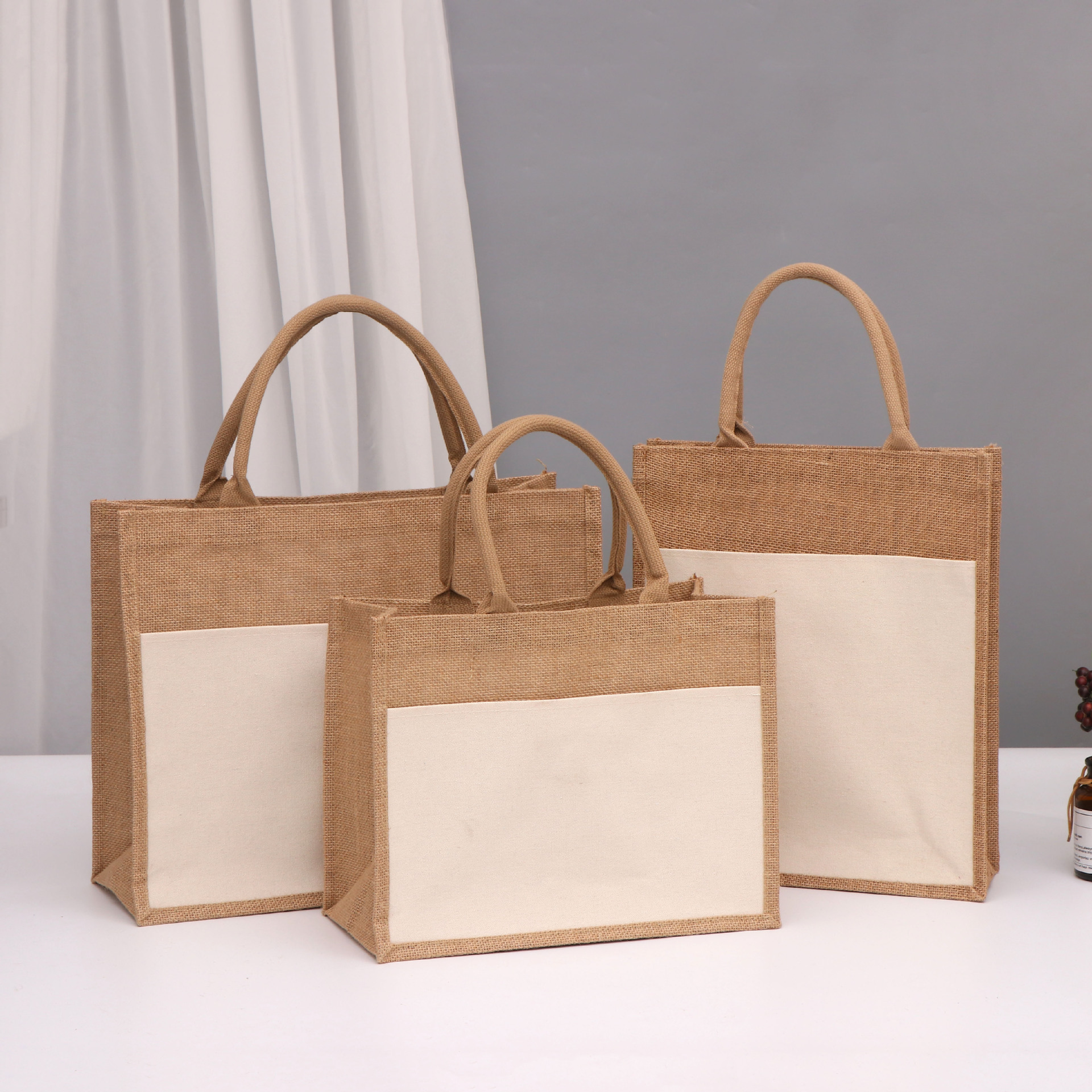 Blank in stock Outer Small Pocket Linen Bag Custom Core Portable Linen Bag Vintage Film-coated Shopping Jute Bag