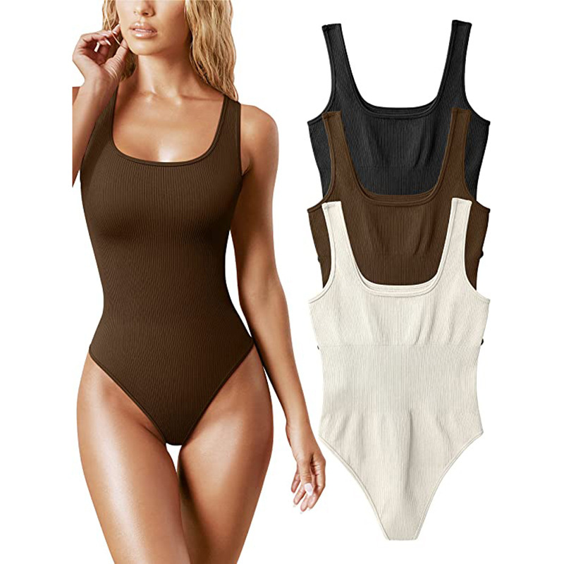 Amazon Europe and the United States cross-border hot-selling seamless threaded vest waist hip shaping round neck jumpsuit abdomen