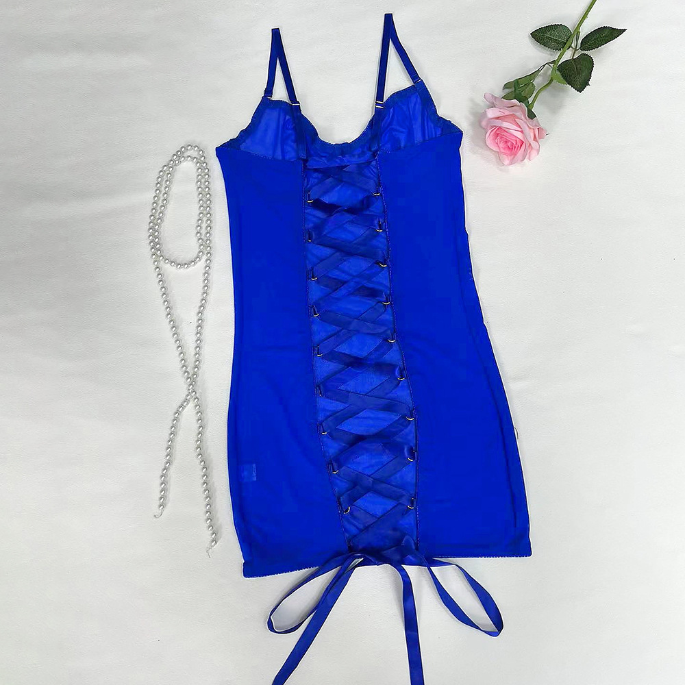 Picture of European and American Steel Ring Mesh Sling Perspective Sexy Cross Lace-Up Backless Sexy Body Shaping Jumpsuit 1517