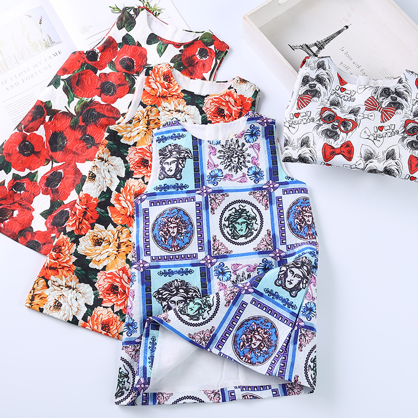 2021 new children's skirt girls printed portrait pattern dress European and American baby vest skirt children's clothing wholesale