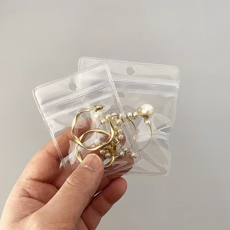 Picture of PVC Hole Jewelry Storage Bag Bracelet Small Jewelry Packaging Transparent Sealed Holed Plastic Sealed Self-sealing Bag