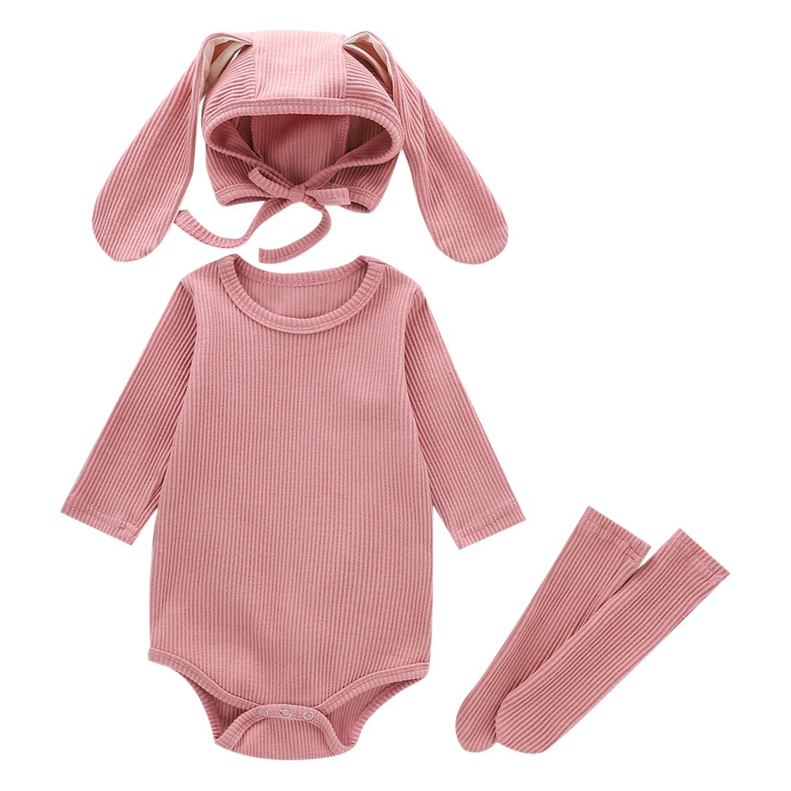 Ins Spring and Autumn Baby Boys and Girls Long-Sleeved Rabbit Ears Wrapped Fart Hare Clothes Baby Solid Color Pit Strip one-piece Climbing Suit
