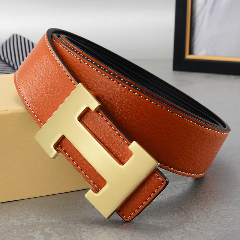 Men's H-Buckle Belt Imitation Leather Letter Smooth Buckle Belt Korean Casual Fashion Trendy Youth Belt