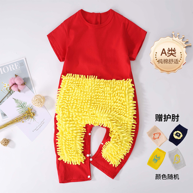 Picture of Summer thin short-sleeved conjoined baby mop man climbing suit baby jumpsuit climbing suit cleaning floor anti-dirty even