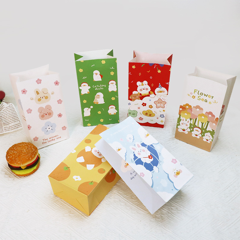 Brown Packing Paper Square Bottom Paper Bag Ins Cute Bunny Storage Bag Can Be Customized with Printed Logo Holiday Gift Packaging Bag