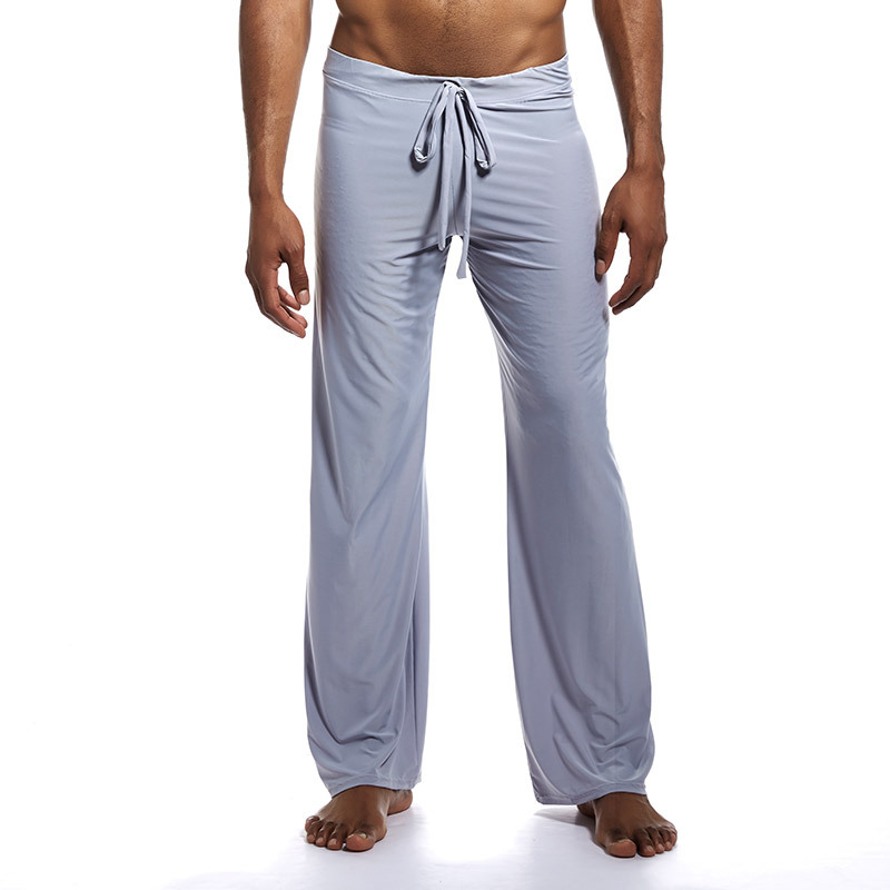 Picture of Men's Home Sleep Pants for Foreign Trade, Solid Color, Drawstring, Loose, Casual, Versatile, Ice Silk Polyester, Plus Size, Long Pants for Home Leisure