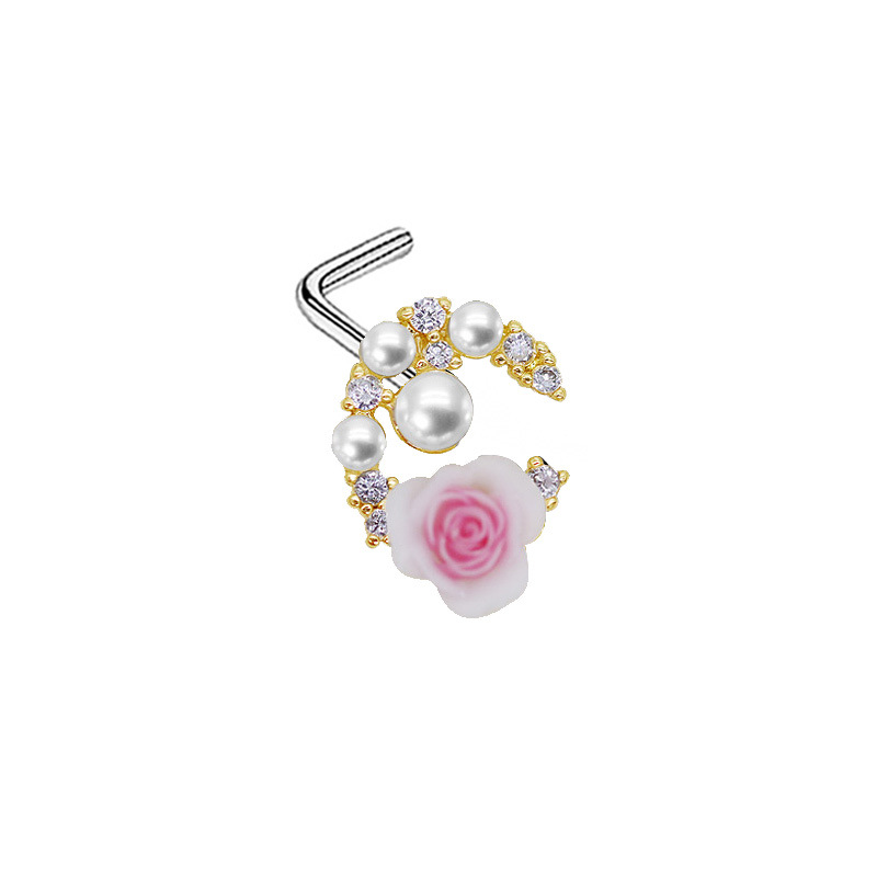 Picture of Gaibei Europe and the United States cross-border pearl heart-shaped nose nail heart-shaped wings bow l rod puncture nose nail puncture factory