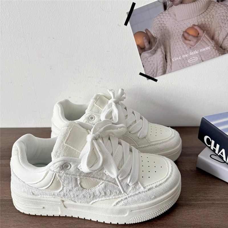 White Shoes for Women 2025 Spring and Autum New Popular Versatile Student Casual Sports Shoes Thick-Soled Height-Increasing Shoes