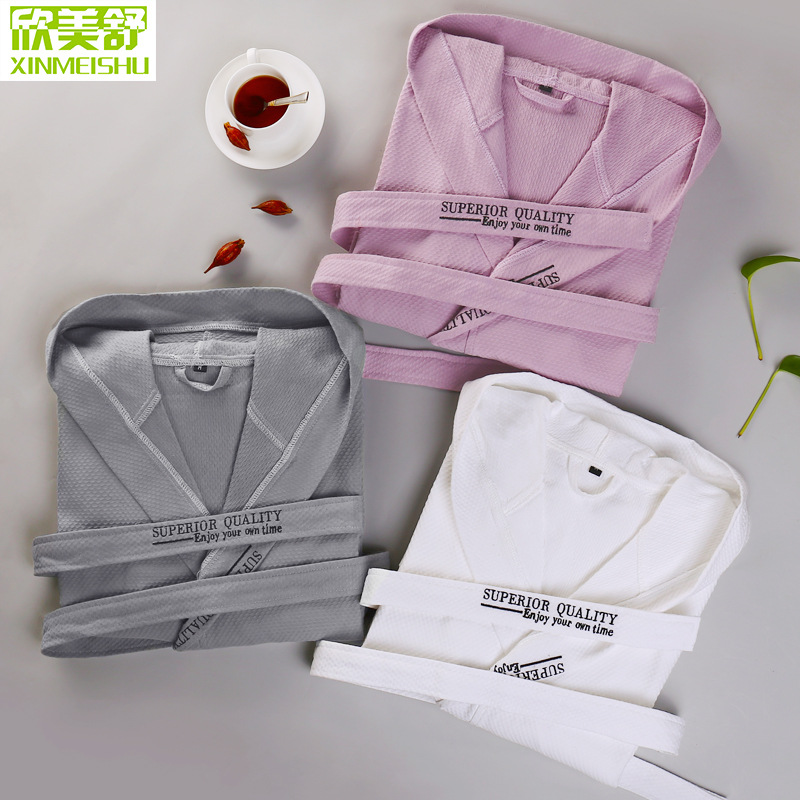 Hotel bathrobe cotton men and women thin cotton nightgown waffle spring summer couple absorbent bathrobe wholesale