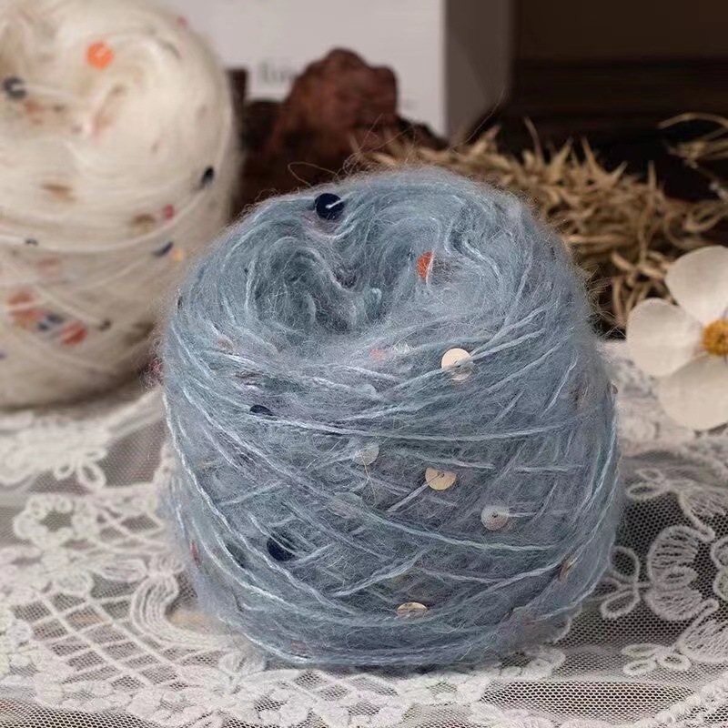 New Handmade Large Sequin Mauhair Line Knitted Hat Scarf Sweater DIY Knitted Shawl Coat Hand Mixed Line