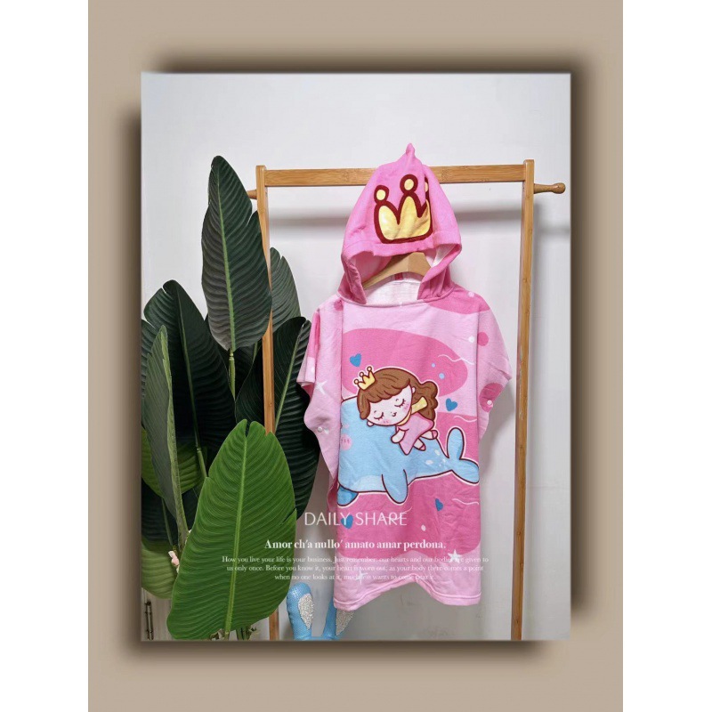 Picture of Children's Bath Towel Hooded Poncho Bathrobe Super Soft Wearable Baby Absorbent Towel for Boys and Girls Swimming
