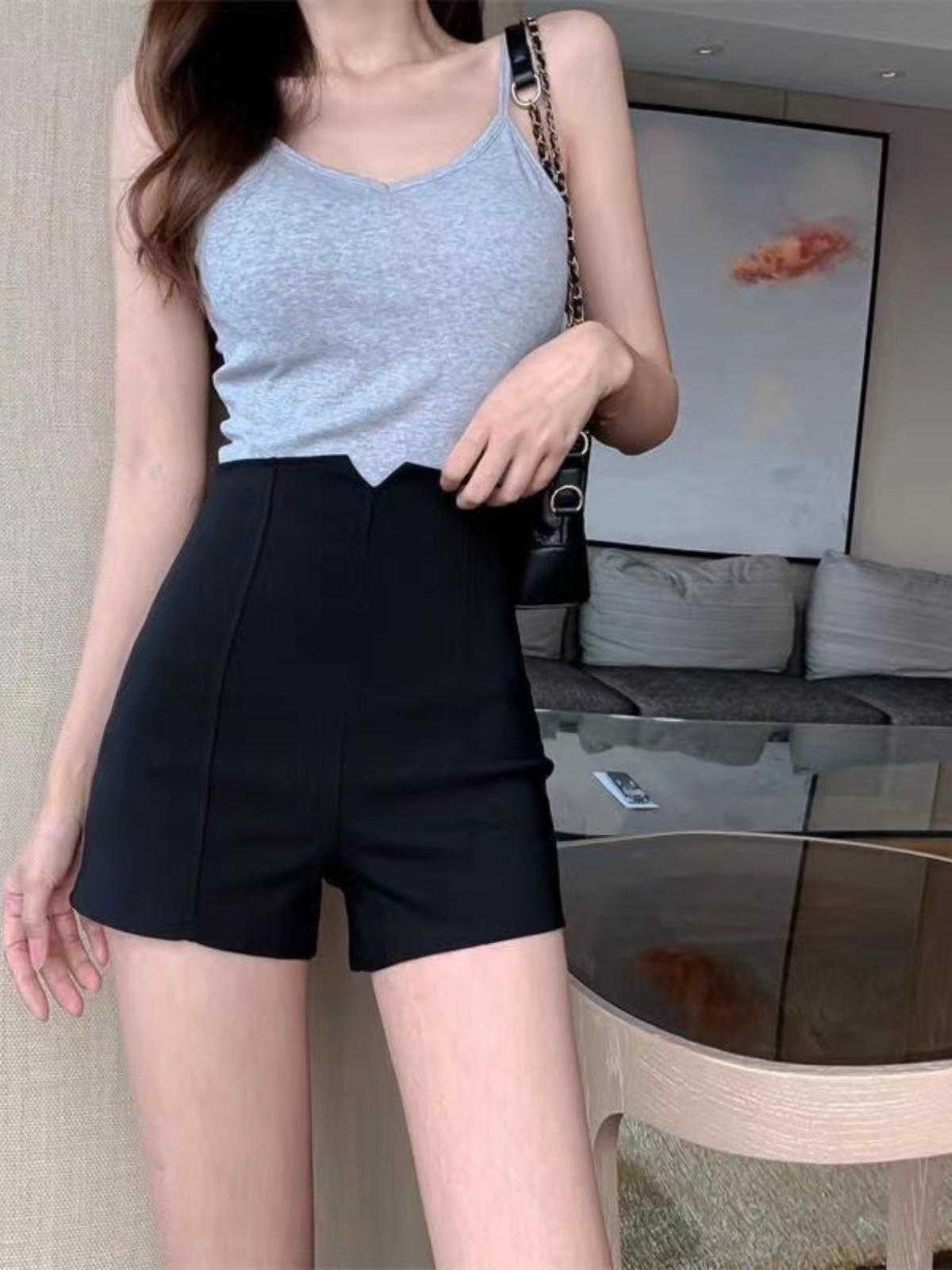 Shorts Women's 2024 New Summer Bottoming Outer Wear High Waist Slimming Black Bottom Missing Boots Pants A- Shaped Casual Pants