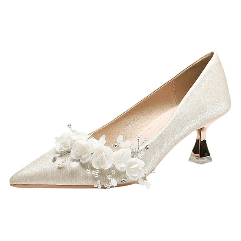 61502-128A elegant elegant sexy women's high heel single-layer shoes White wedding banquet design simple style 6CM.3CM