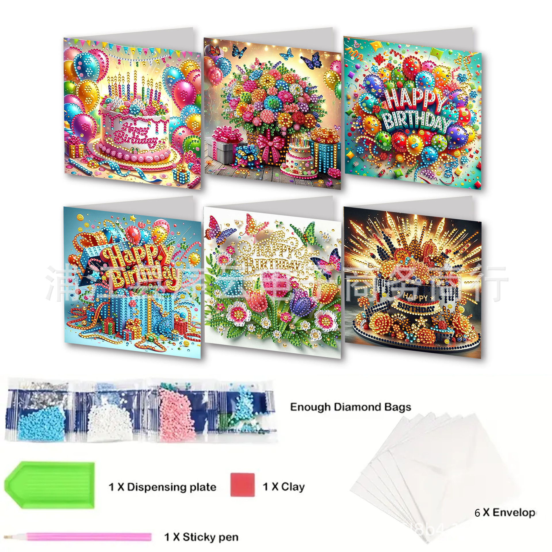 DIY diamond painting greeting card 6-piece set packed with 6 envelopes Amazon temu hot sale