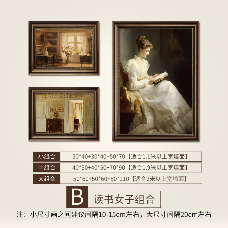 Picture of American porch retro combination decorative painting high-level sense French antique niche living room dining room classical painting