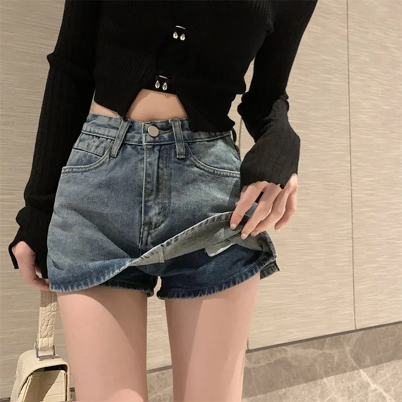 Picture of Hong Kong Style Retro Denim Skirt for Women 2025 Summer New Culottes for Small Sexys High Waist Straight Short Skirt