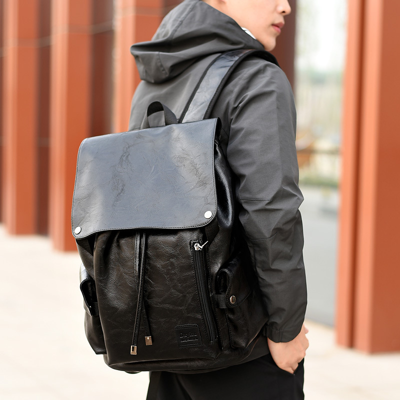 Picture of Foreign Trade New PU Backpack Men's Soft Leather Large Capacity Backpack Punk Casual Travel Bag Student Schoolbag