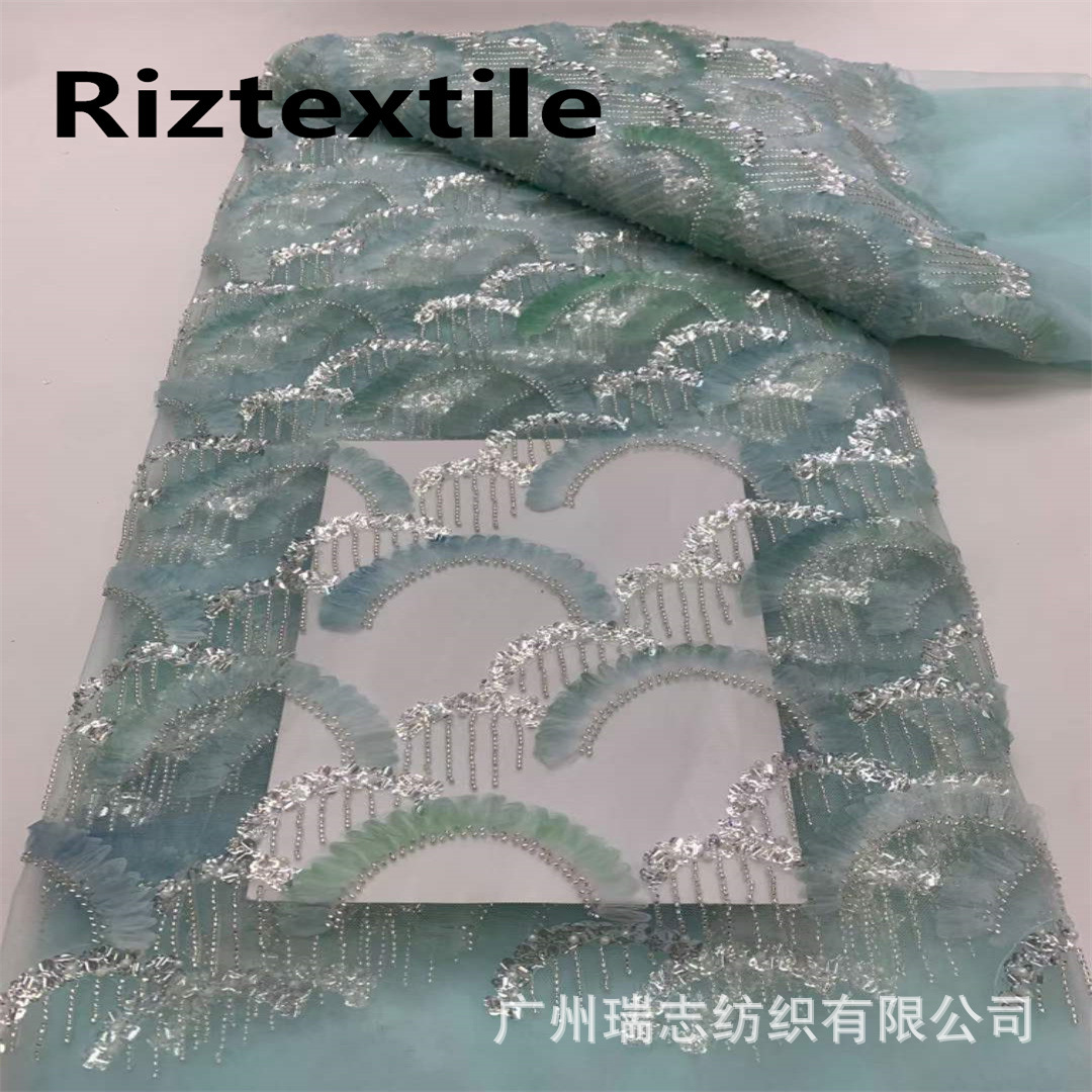 DIY Shell Sequins Chiffon Embroidered Dress Embroidered Cloth French Bead Tube Tie Dye Children's Dress Lace Fabric