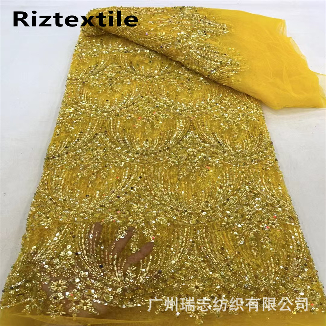 Picture of 3D Bead Tube Sequins Embroidered African Lace Wedding Dress Fashion Lace Fabric French Lace Fabric