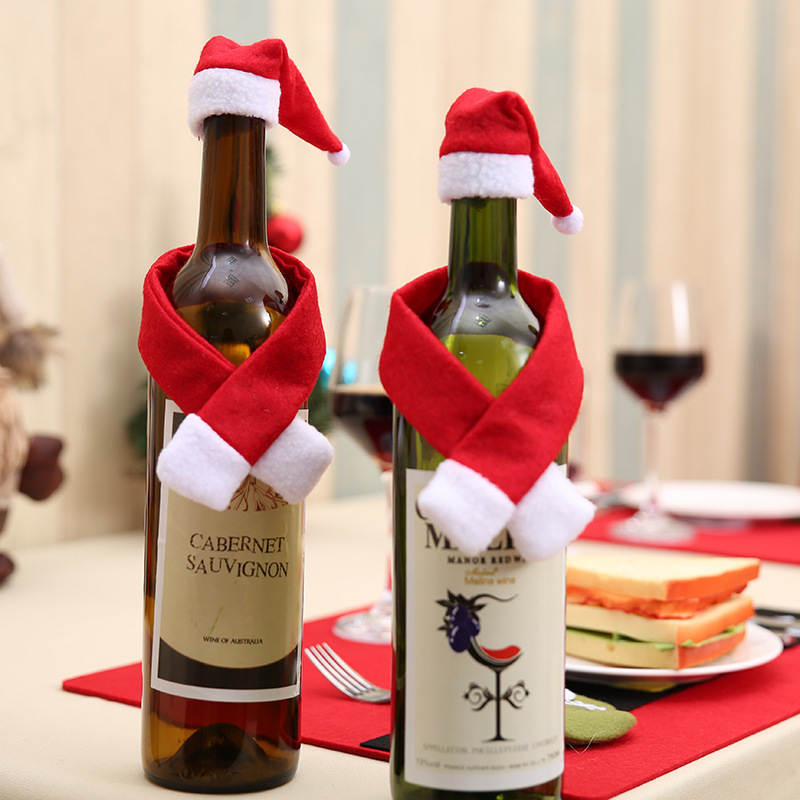 Picture of Christmas creative household items non-woven scarf hat wine bottle decoration creative Christmas wine bottle decoration wholesale