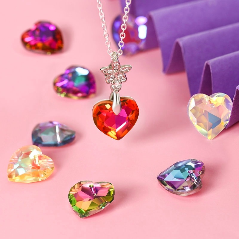 Picture of New 14mm heart crystal pendant diy accessories electroplated Aurora magic necklace pendant jewelry 12/bag