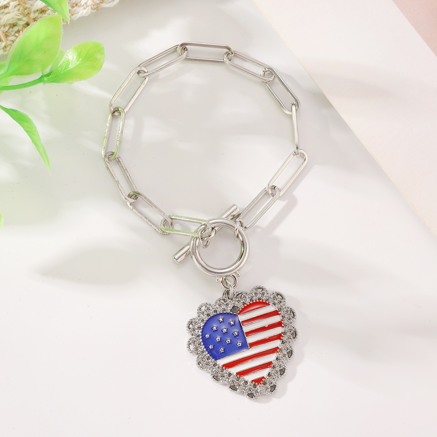 Picture of American Independence Day Bracelet suit Soft Pottery Beaded Letter Bow Love Personalized Fashion Multi-layer Bracelet for Women