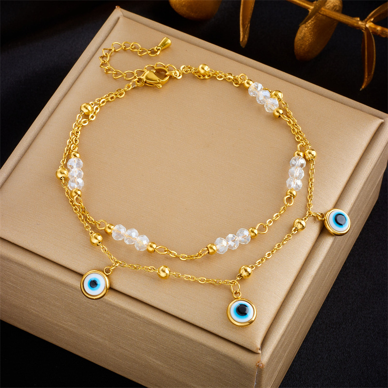 Picture of Fashion niche design simple high-end retro double-layer stacked Pearl Love Diamond five-pointed star pendant anklet